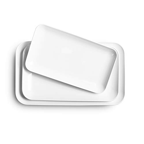 Large Serving Platter Set 16/14/12inch Large Serving Tray - Rectangular for Party, Sushi, Oven Safe Dinnerware Set of 3, White