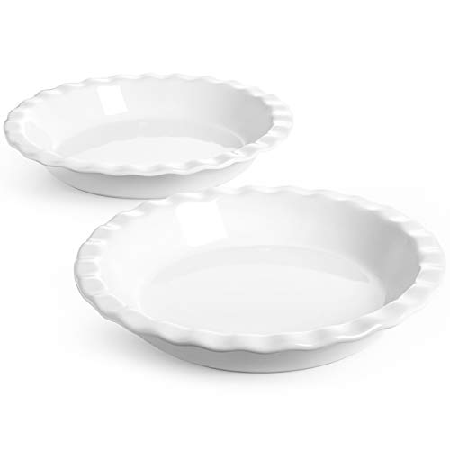 Ceramic Pie Pans for Baking, 9 Inches, Set of 2, White