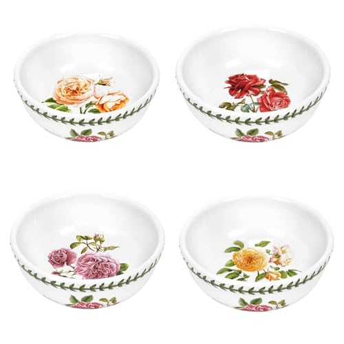 Portmeirion Botanic Roses 5.5&rdquo; Fruit Salad Bowl with Assorted Rose Motifs, Set of 4, Dishwasher, Microwave, Warm Oven, and Freezer Safe, For Cereal, Breakfast, Dessert
