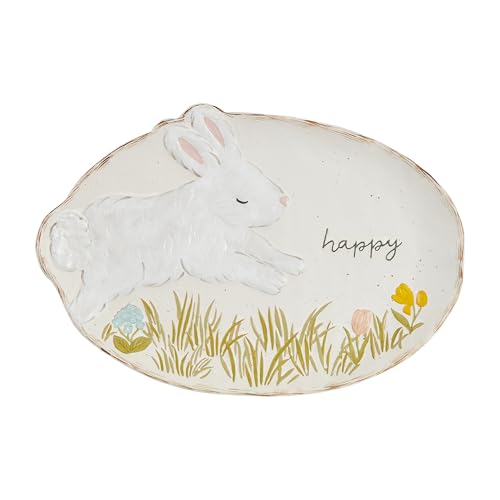 Mud Pie Stoneware Bunny 11" x 16" Platter, White