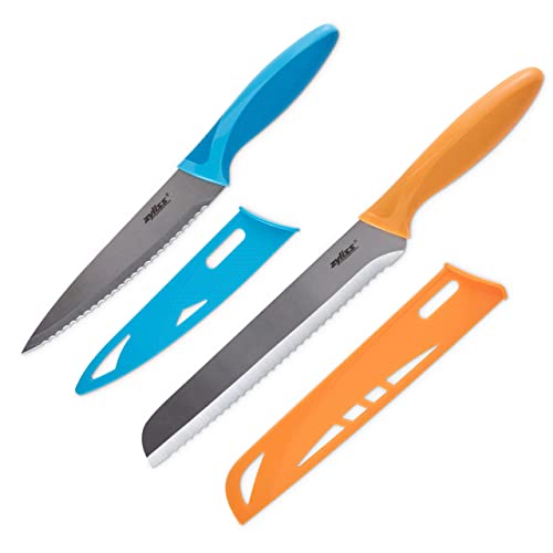 Zyliss 2-Piece Serrated Knife Value Set - Stainless Steel Knife Set - Bread and Serrated Utility Knives - Travel Knife Set with Safety Kitchen Blade Guards - Dishwasher & Hand Wash Safe - 2 Pieces