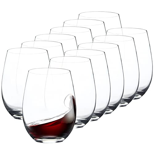 Stemless Wine Glasses Set of 12, 15 Ounce Smooth Rim