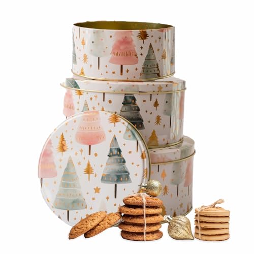 Holiday Cookie Tins with lids set of 3