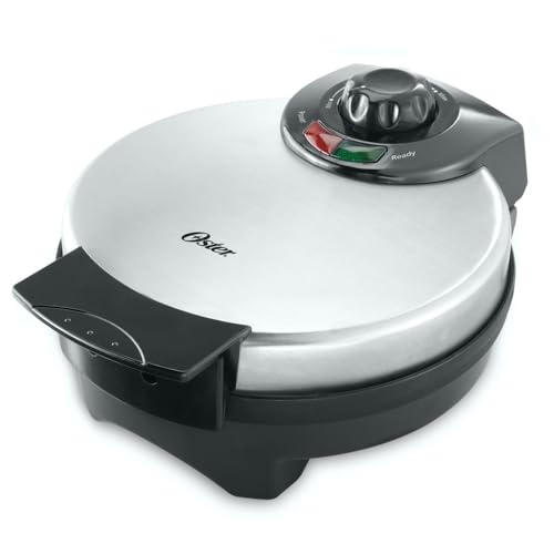 Oster Belgian Waffle Maker with Adjustable Temperature Control, Non-Stick Plates and Cool Touch Handle, Makes 8" Waffles, Stainless Steel