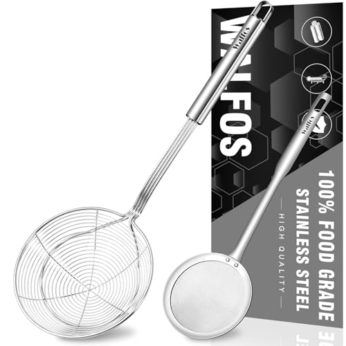 7 inch Extra Large Spider Strainer - Stainless Steel Fryer Scoop & 4 in Skimmer Spoon, Set of 2