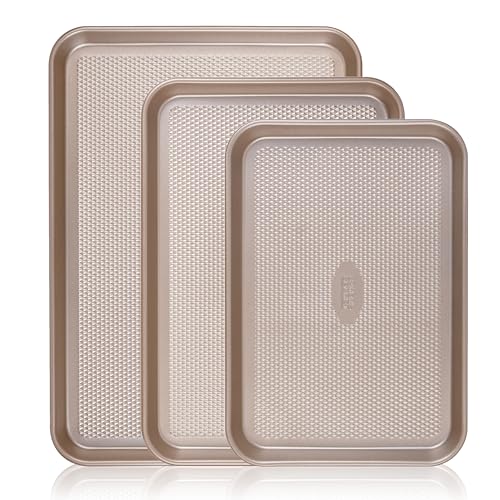 Baking Sheet Pan Set, 3x Cookie Sheets for Oven, Diamond Texture