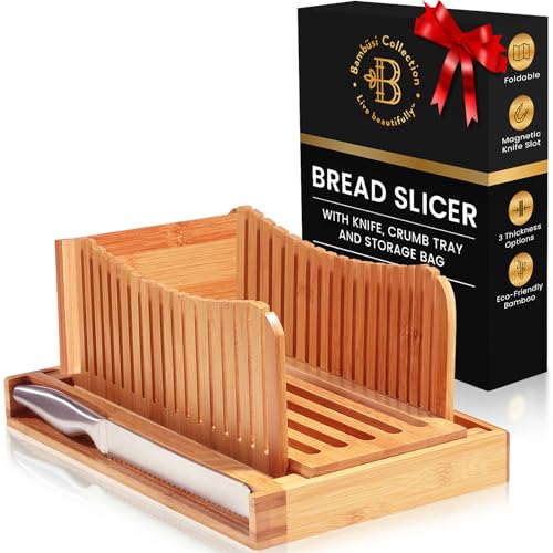 Bread Slicer for Homemade Bread - Bamboo Bread Cutter with Knife