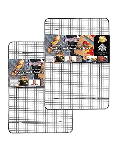 KITCHENATICS Jelly Roll Cooling Rack for Baking, Heavy-Duty Stainless Steel Baking Rack, Oven Safe Wire Rack for Cooking, Bacon Rack, Cookie Cooling Rack Fits Jelly Roll Sheet Pan -2 PACK 10x15
