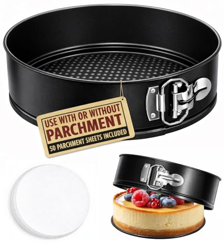 8 Inch Non-stick Springform Pan with 50 Pcs Parchment Paper