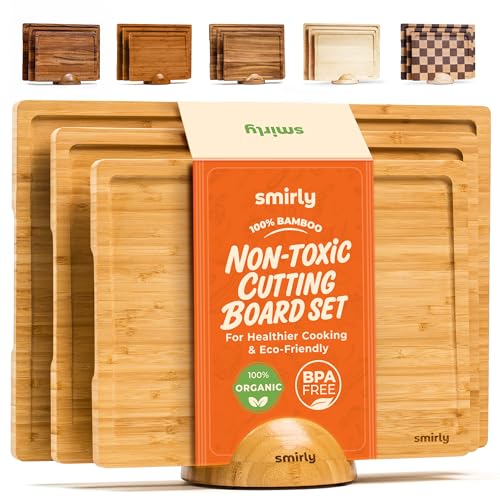 Wooden Cutting Boards For Kitchen - Bamboo - Set of 3