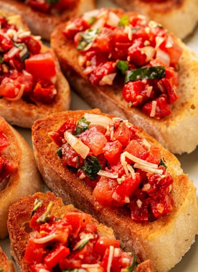Close-up of Best Tomato Bruschetta.