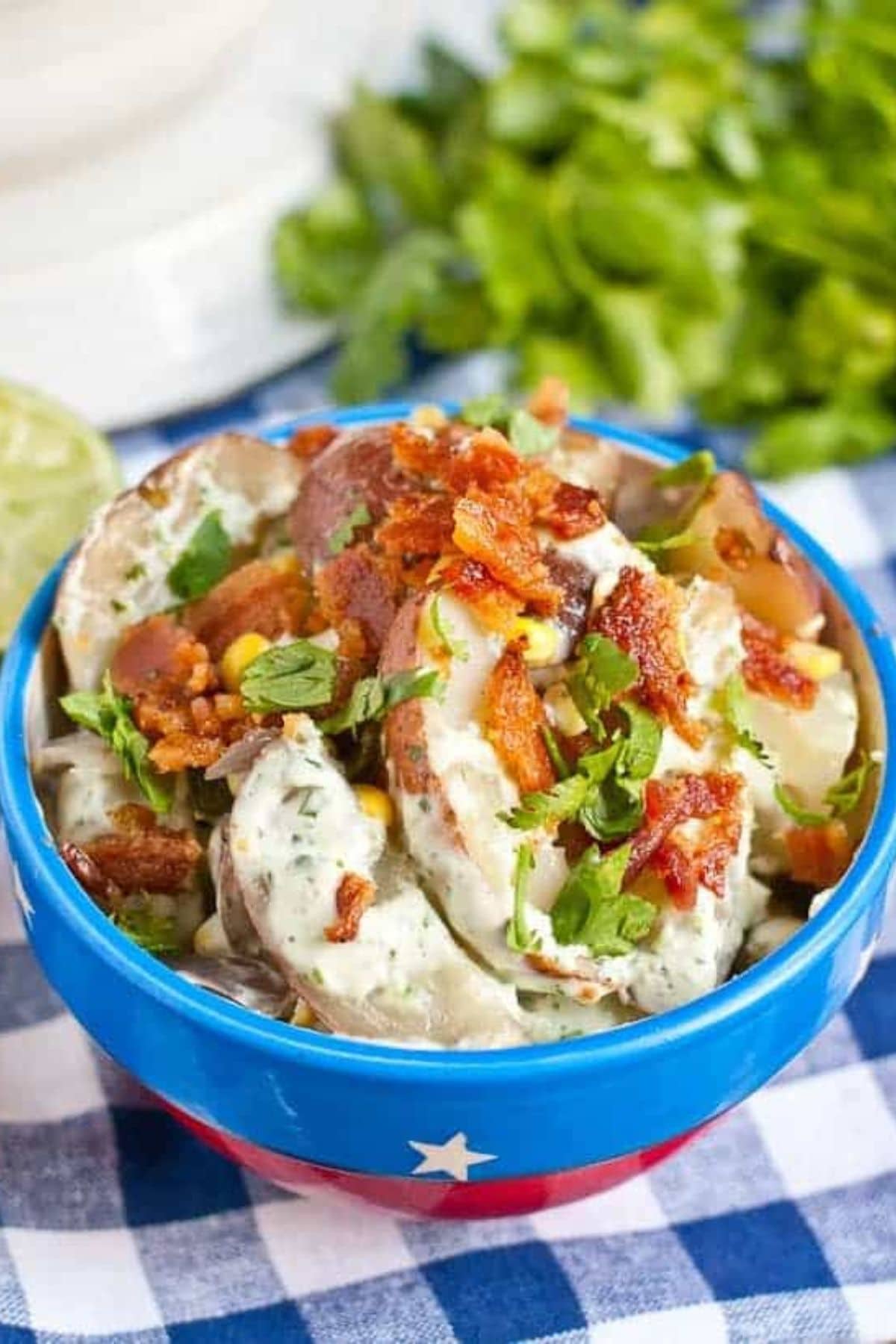 Bowl of potato salad.